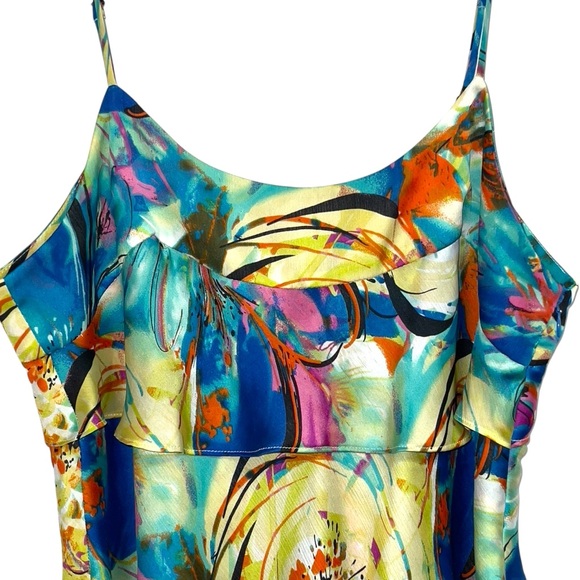 Boston Proper Ruffle Multicolor Tiered Flowy Spaghetti Strap Blouse Cami Large - Picture 4 of 13